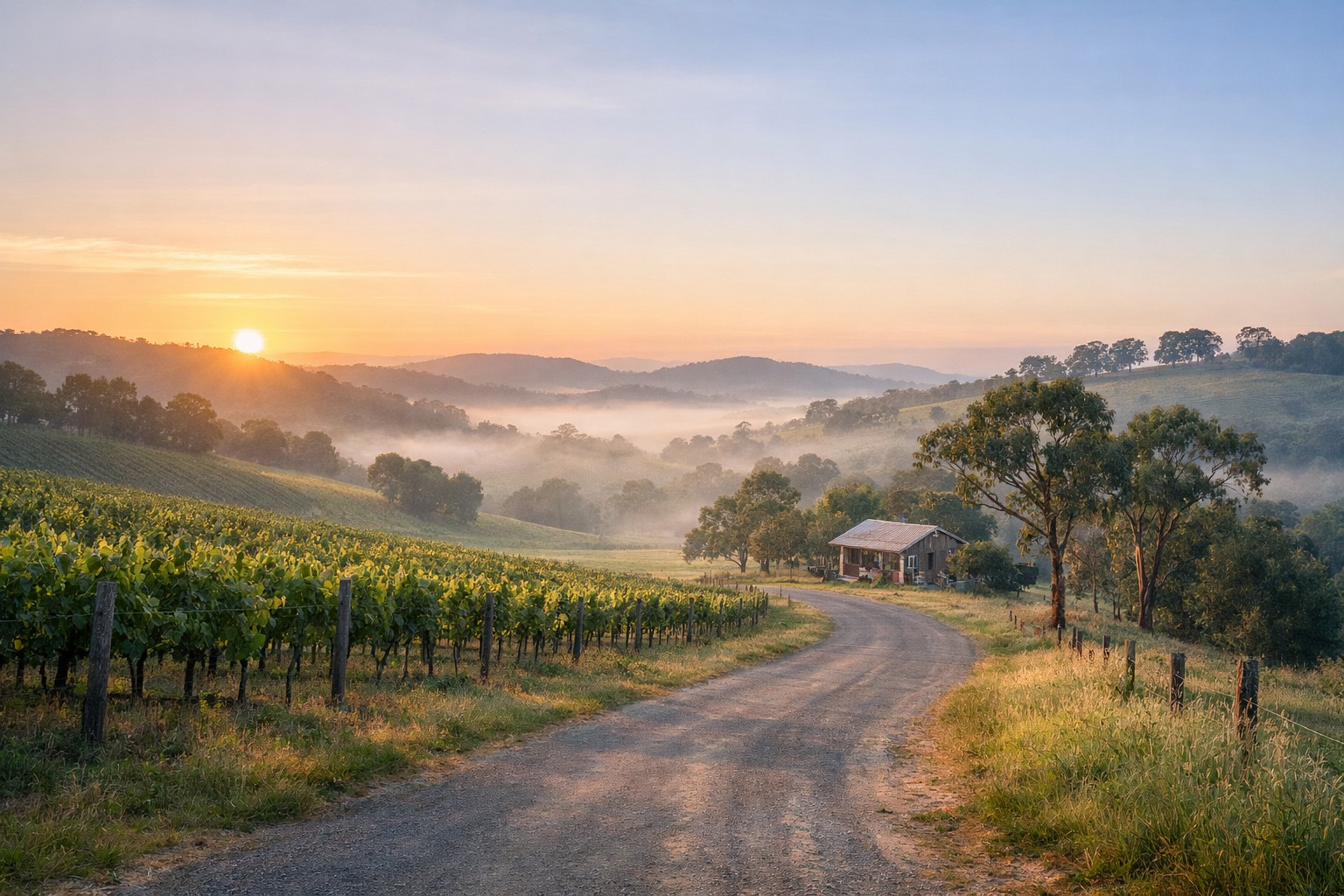 South Australian wine country at sunrise